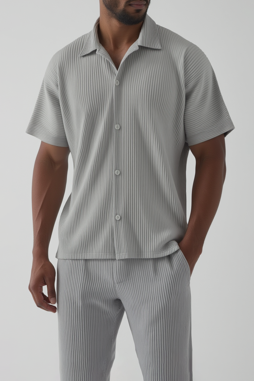 Pleated Shirt - short sleeve - Light grey