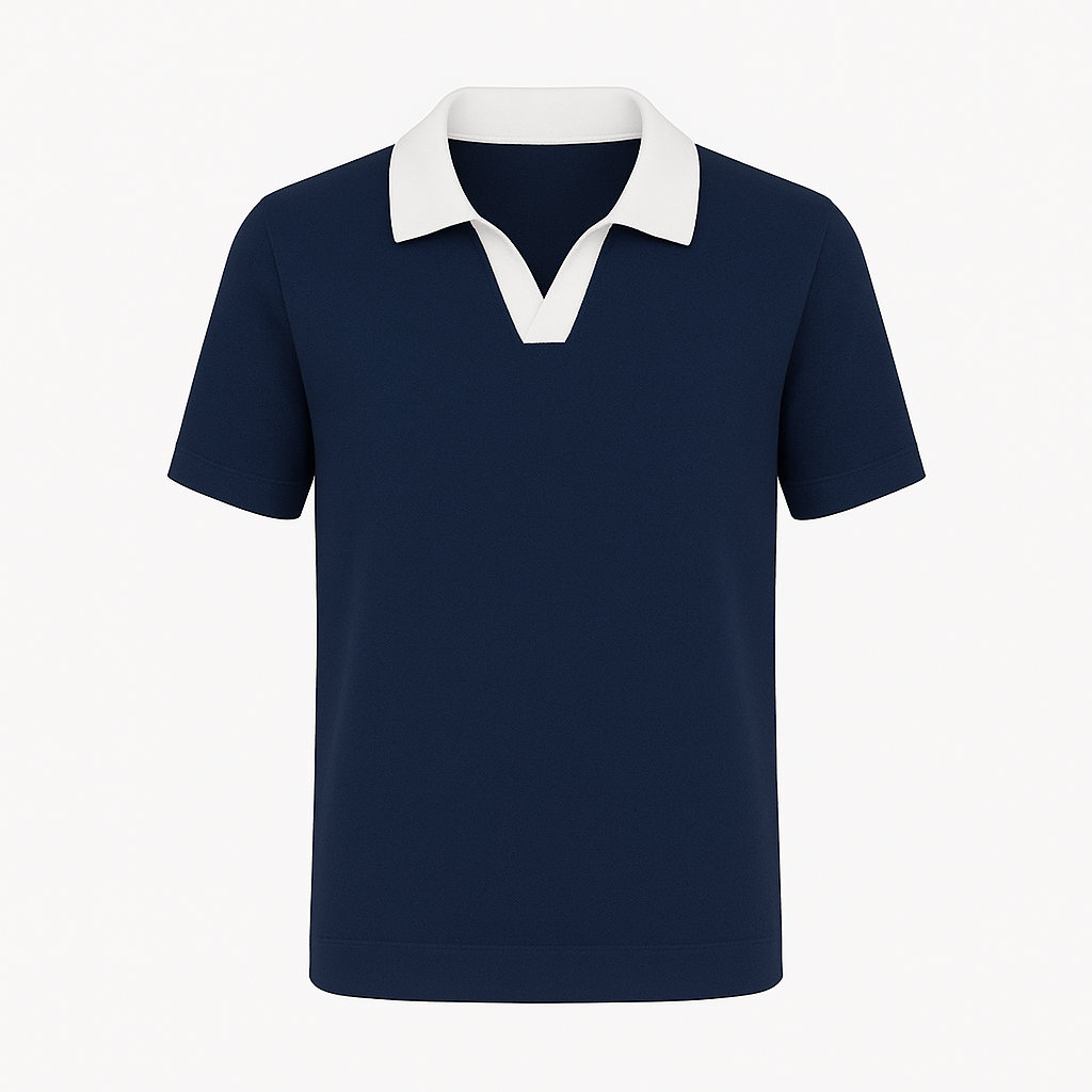 Polo con colletto aperto bicolore - Blu navy