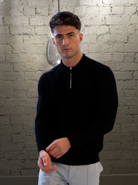 Polo con zip a maniche lunghe - Nero