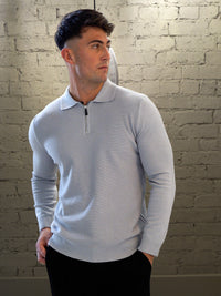 Polo con zip a maniche lunghe - Grigio