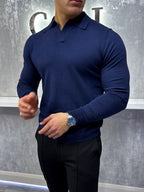 Rockefeller Langarm-Poloshirt – Marineblau