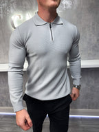 Polo con zip a maniche lunghe - Grigio