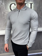 Polo con zip a maniche lunghe - Grigio