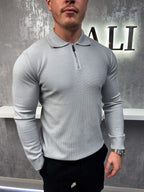 Polo con zip a maniche lunghe - Grigio