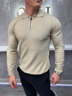 Polo con zip a maniche lunghe - Beige