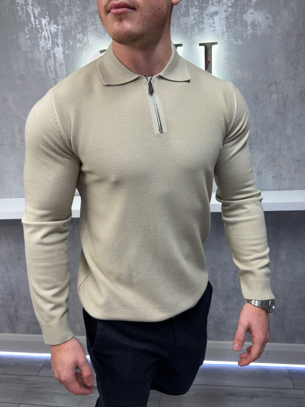Polo con zip a maniche lunghe - Beige