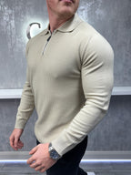 Polo con zip a maniche lunghe - Beige