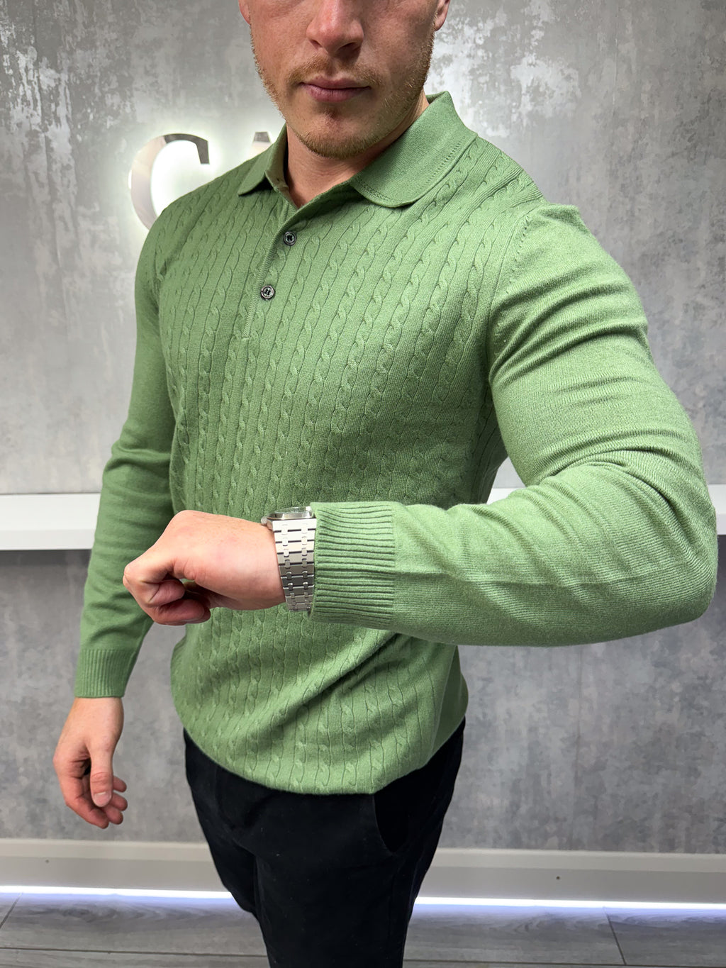 Lange mouw knoopsluiting polo - Khaki