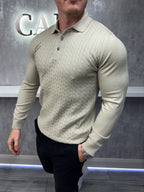 Lange mouw knoopsluiting polo - Beige
