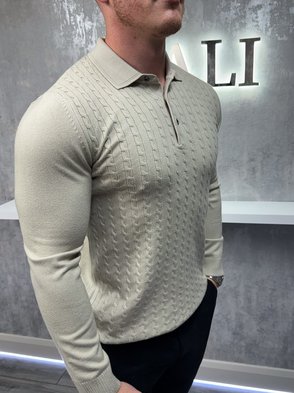 Lange mouw knoopsluiting polo - Beige