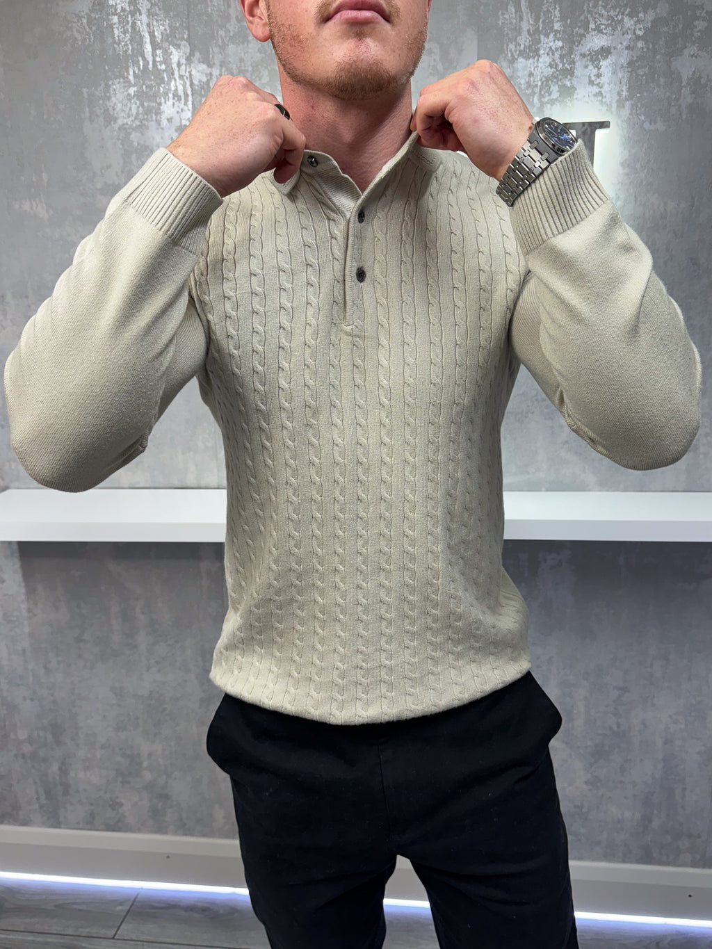 Lange mouw knoopsluiting polo - Beige