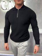 Polo con zip a maniche lunghe - Nero