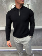 Polo con zip a maniche lunghe - Nero