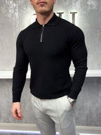 Polo con zip a maniche lunghe - Nero