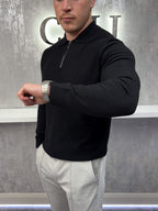 Polo con zip a maniche lunghe - Nero
