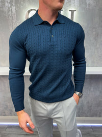 Lange mouw knoopsluiting polo - Marineblauw