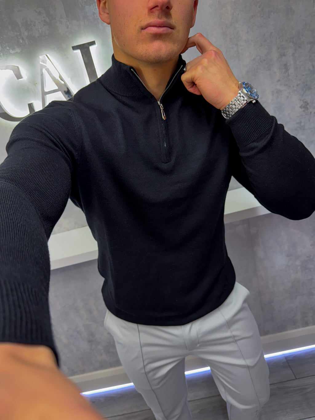 The Costello - Pullover mit halbem Reißverschluss - Hellgrau