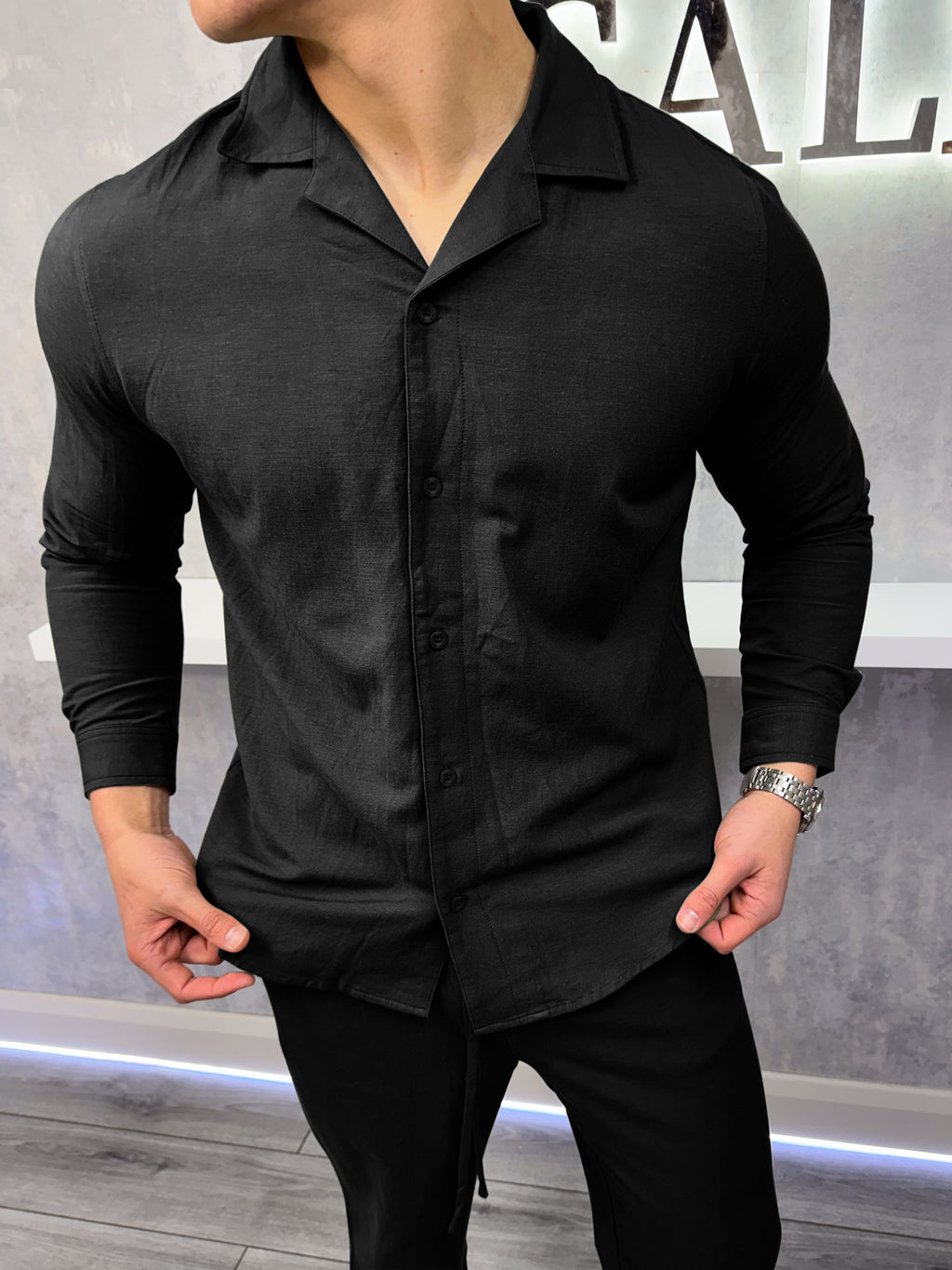 Camicia di lino - Nero