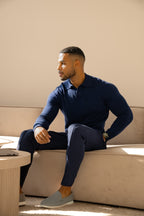Rockefeller Langarm-Poloshirt – Marineblau