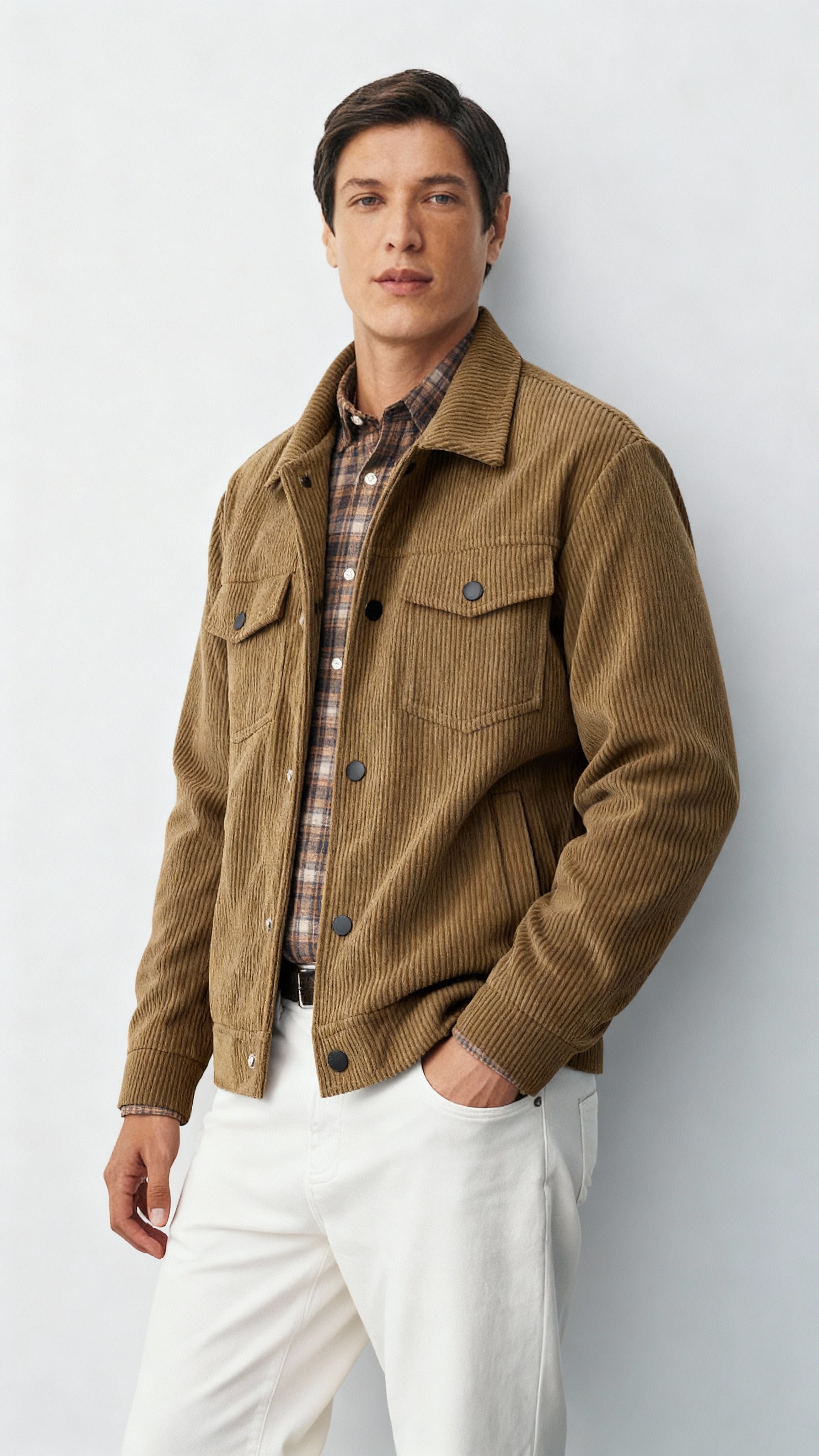 Veste boutonnée pour hommes avec col chemise et poches poitrine - Surchemise légère et décontractée