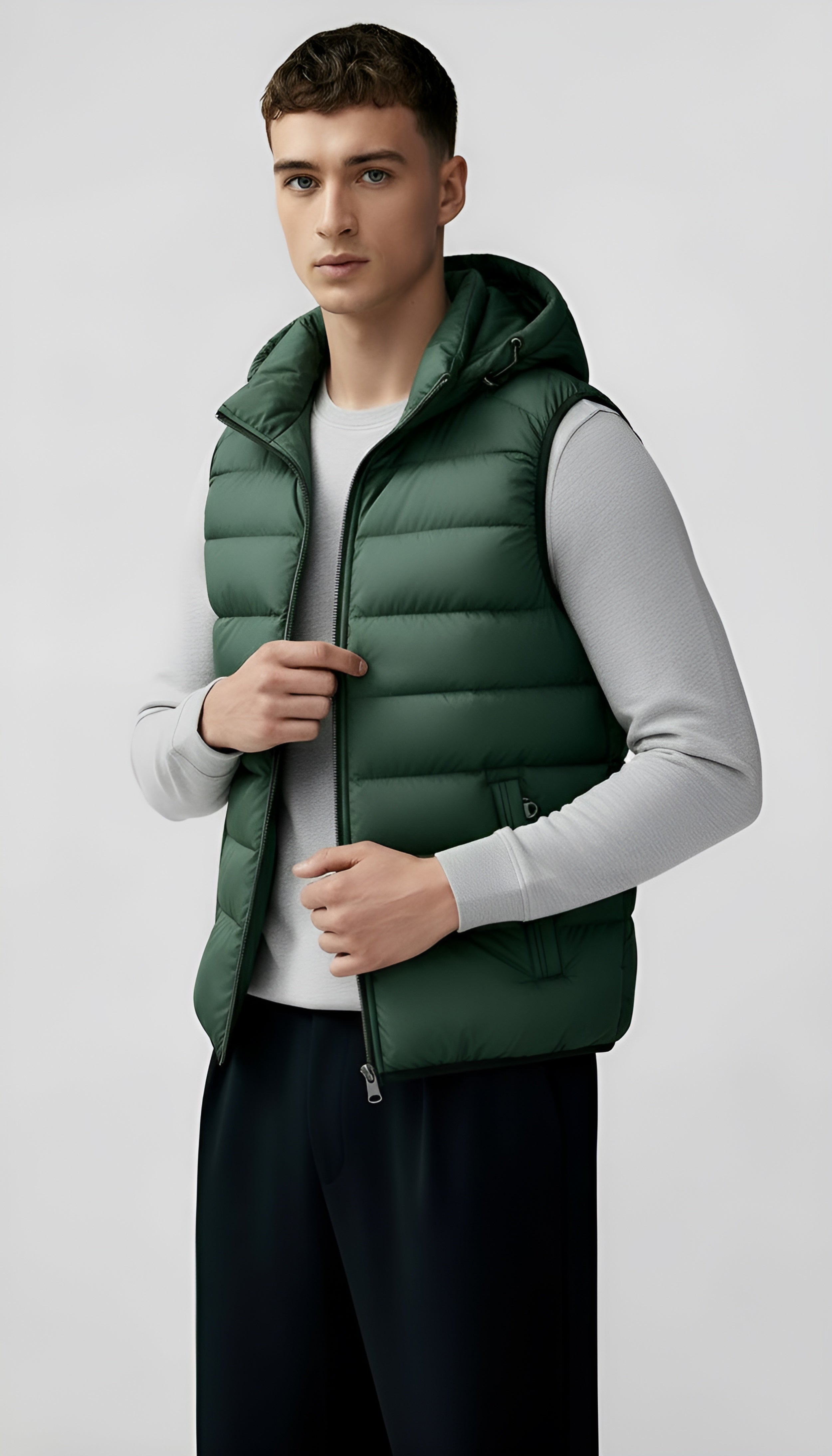 Gilet matelassé à capuche pour homme - Gilet léger et rembourré avec poches à fermeture éclair