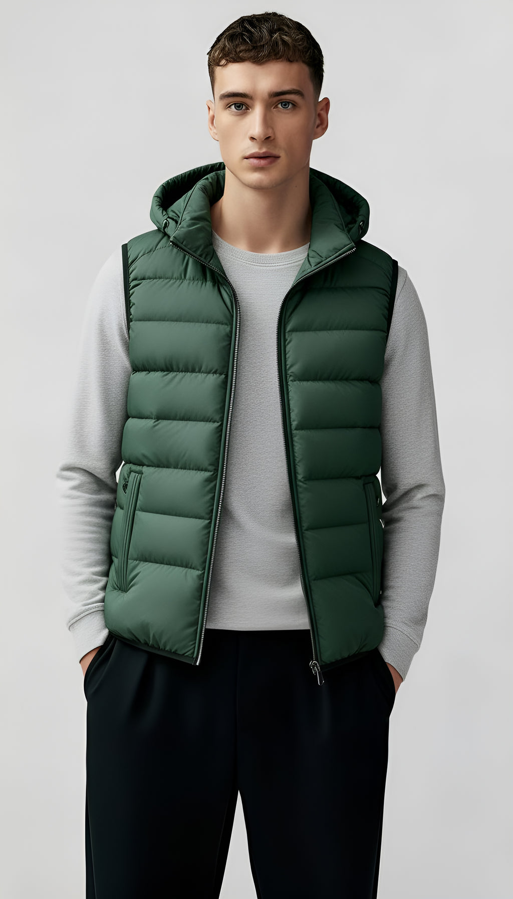 Gilet matelassé à capuche pour homme - Gilet léger et rembourré avec poches à fermeture éclair