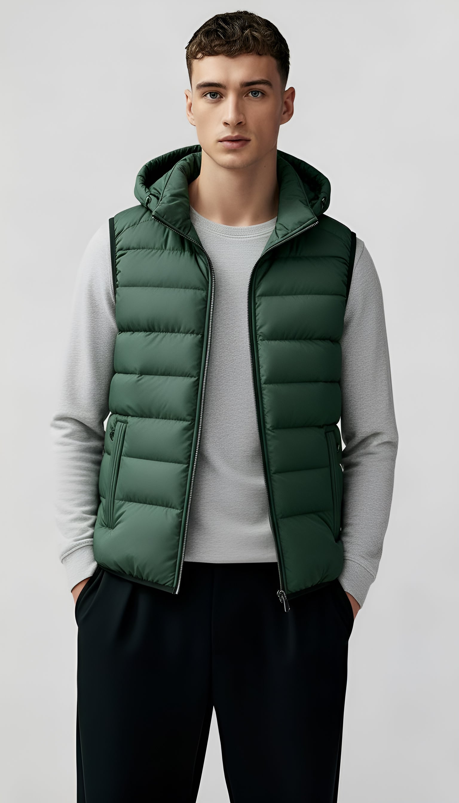 Gilet matelassé à capuche pour homme - Gilet léger et rembourré avec poches à fermeture éclair
