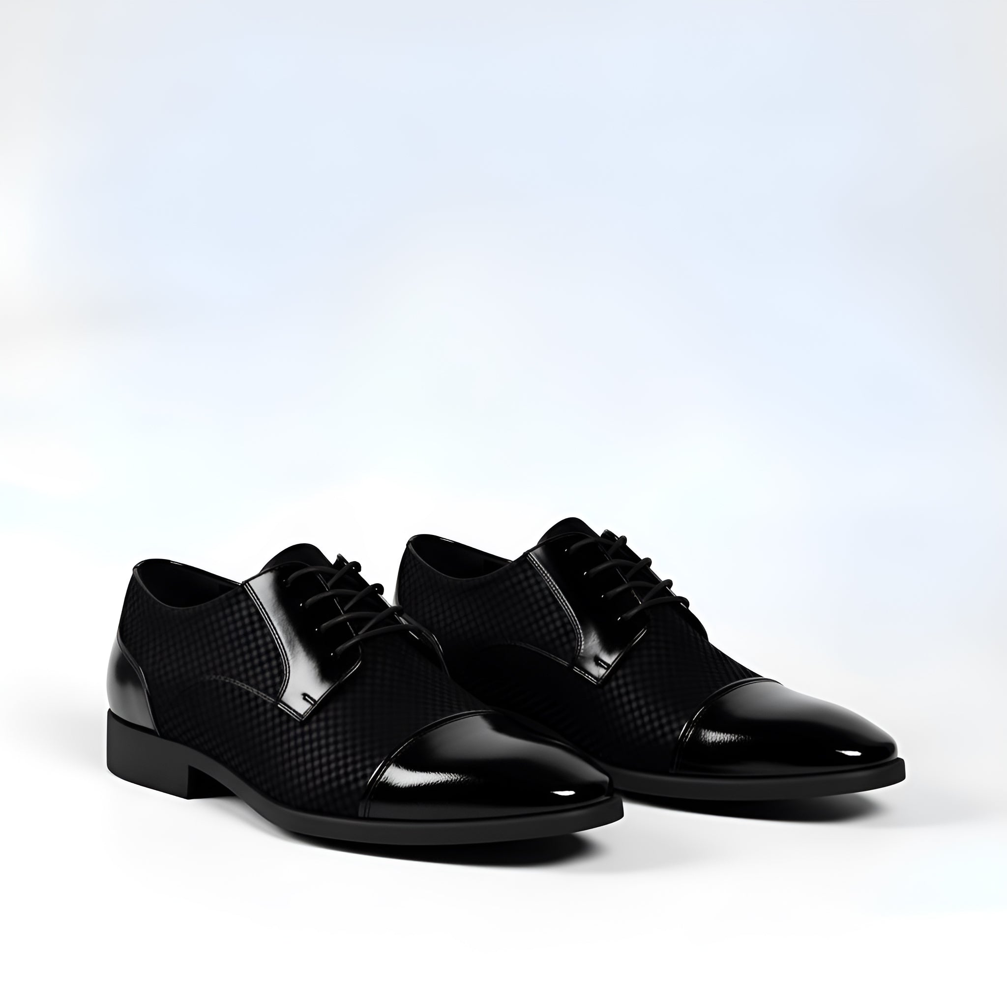 Men’s Lace-Up Dress Shoes – Patterned Design with High-Shine Cap Toe
