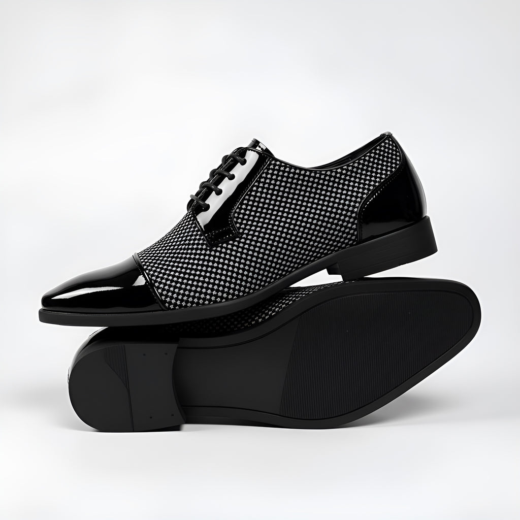 Men’s Lace-Up Dress Shoes – Patterned Design with High-Shine Cap Toe