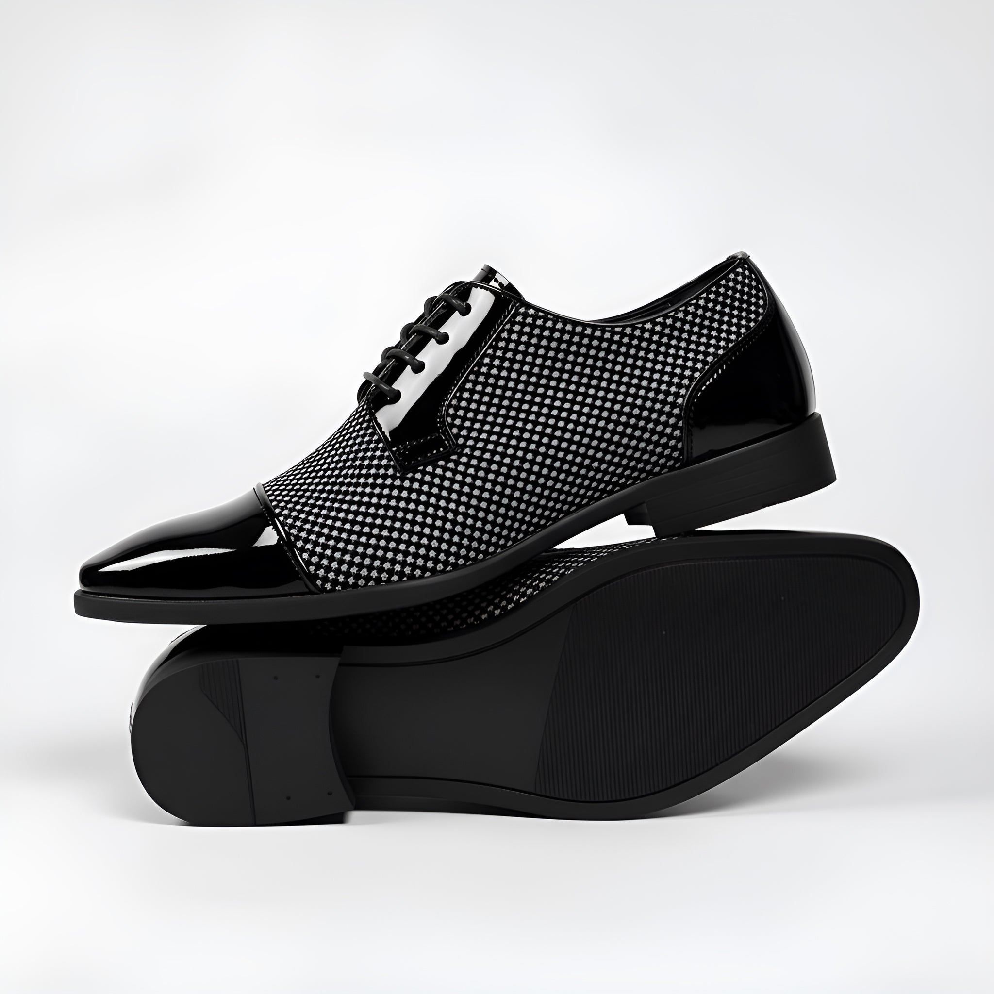 Men’s Lace-Up Dress Shoes – Patterned Design with High-Shine Cap Toe