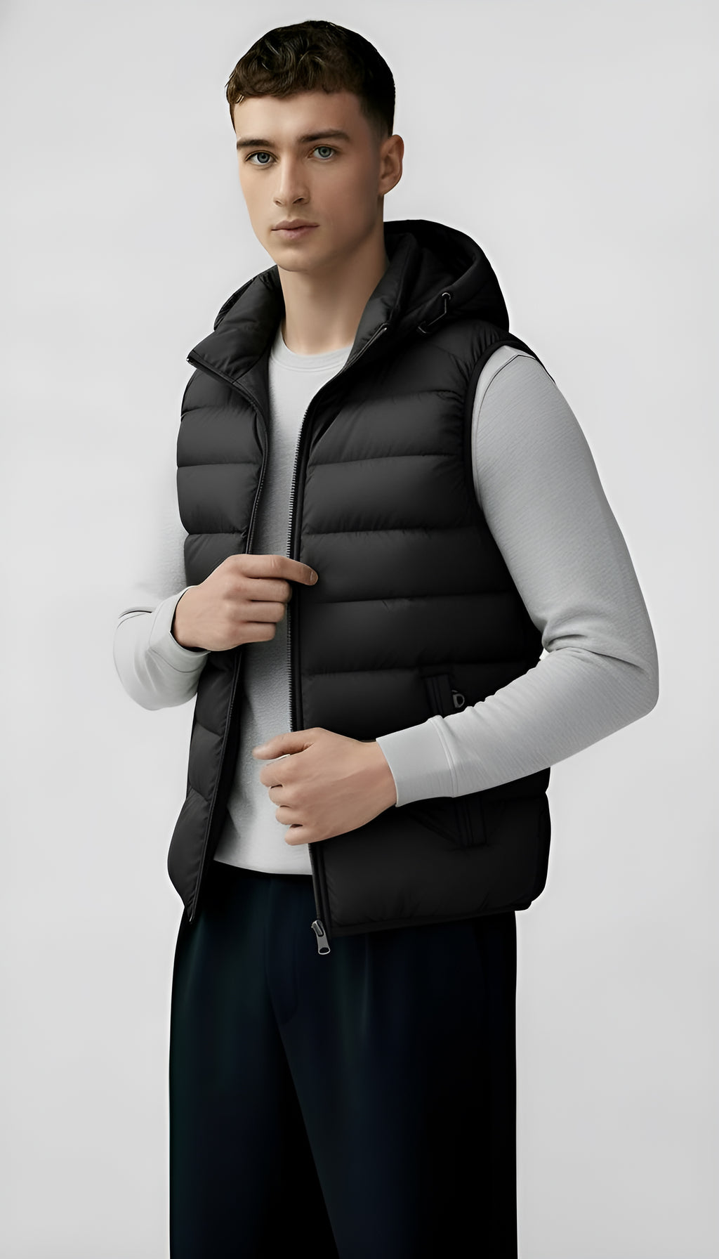 Gilet matelassé à capuche pour homme - Gilet léger et rembourré avec poches à fermeture éclair