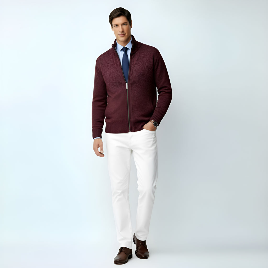 Cardigan zippé en tricot pour hommes - Pull en coton mélangé avec col et poches pour le printemps, l'automne et l'hiver