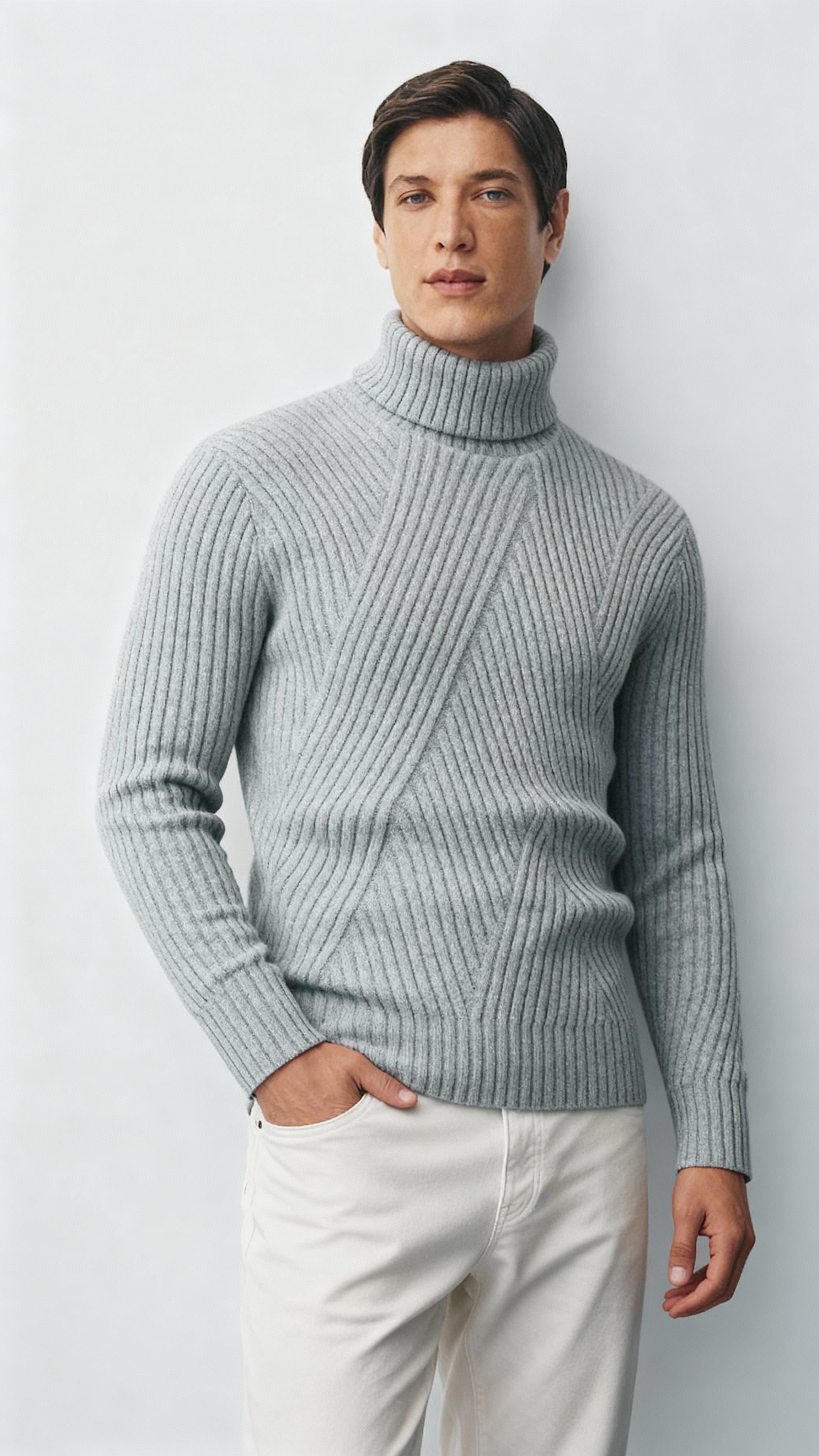 Pull à col roulé en maille côtelée pour hommes - Pull en laine pour les tenues décontractées et d'hiver
