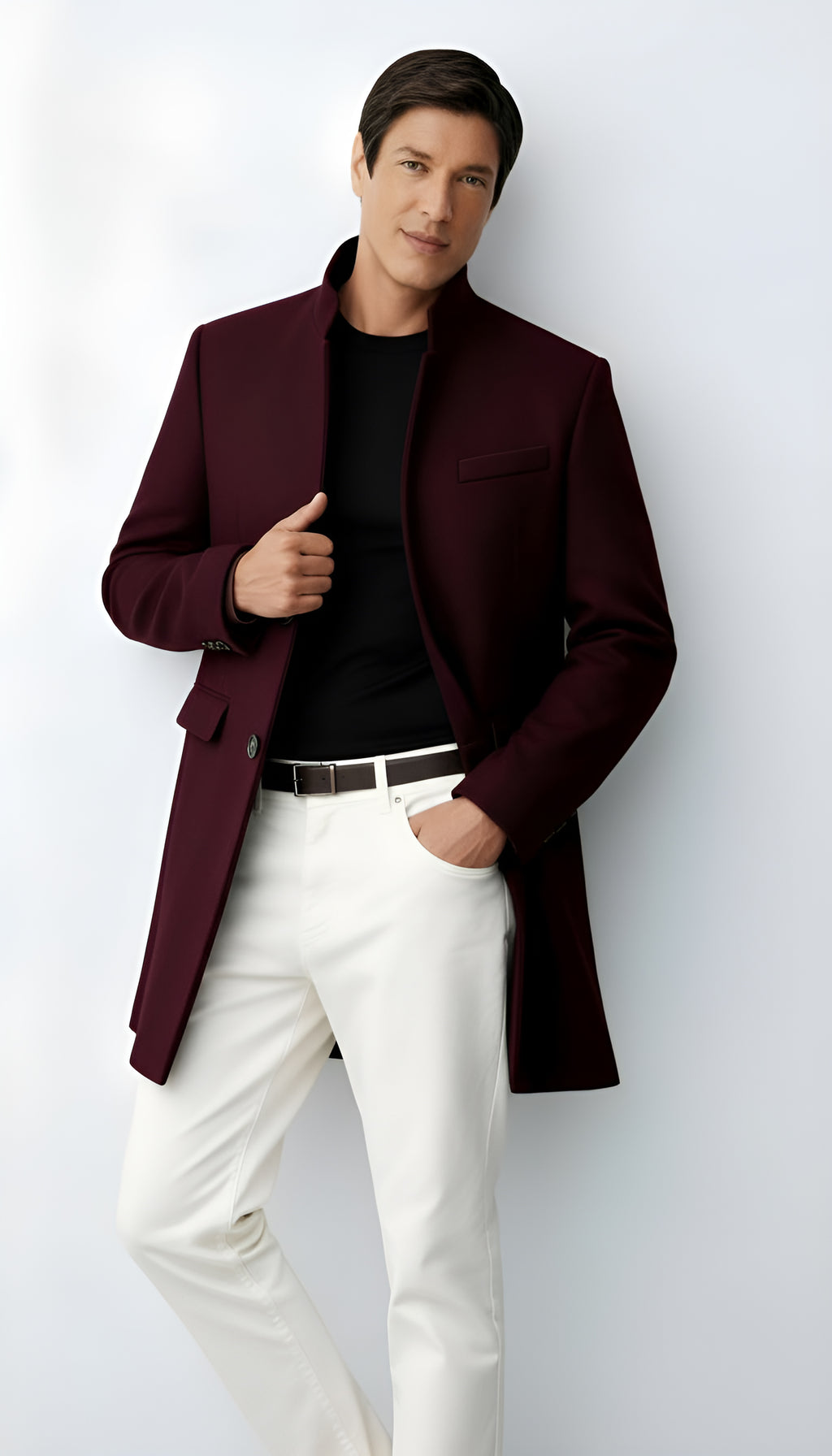 Abrigo de mezcla de lana para hombre: elegante abrigo largo con solapas de muesca y cierre de botones para uso formal e informal.