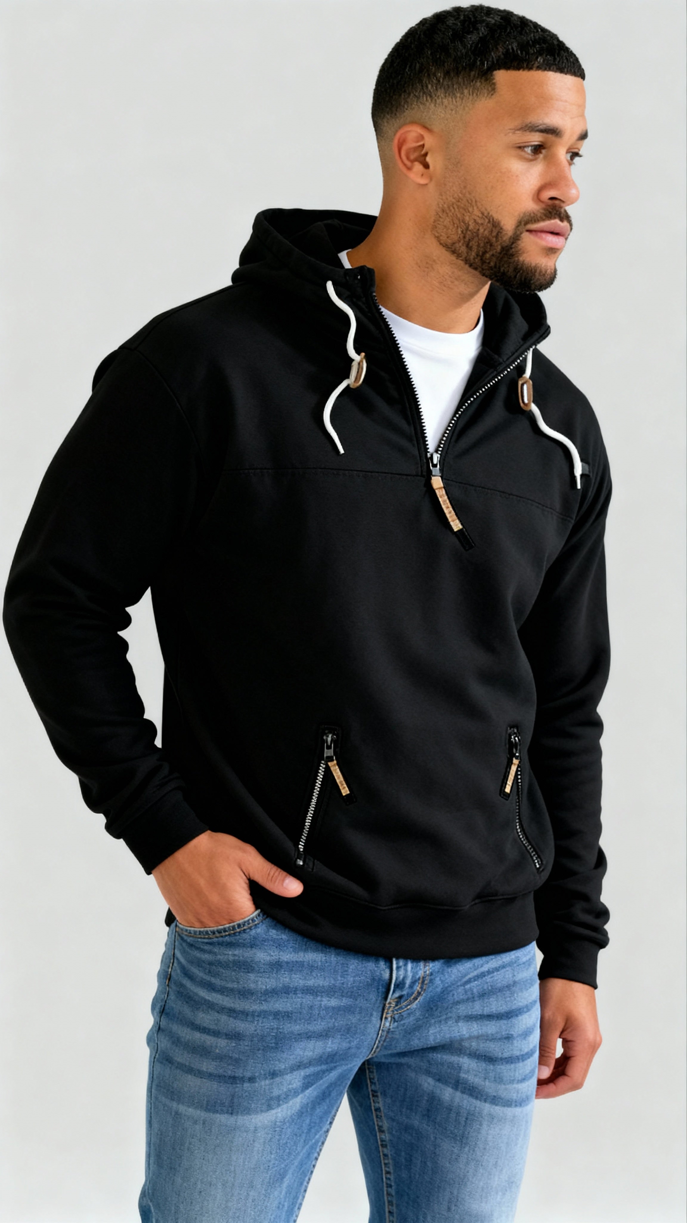 Men’s Half-Zip Hoodie - Adjustable Drawstring Hood & Comfortable Streamlined Fit
