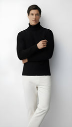 Pull à col roulé en maille côtelée pour hommes - Pull en laine pour les tenues décontractées et d'hiver