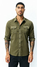 Utility-Hemd für Herren - Klassischer Kragen, aufknöpfbar mit Klappentaschen | Texturierte, lässige Arbeitskleidung