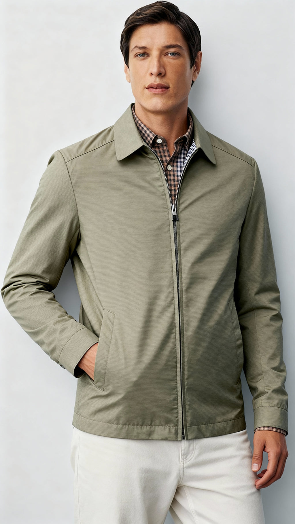 Veste Harrington pour homme - Fermeture éclair classique avec doublure à carreaux et col intemporel