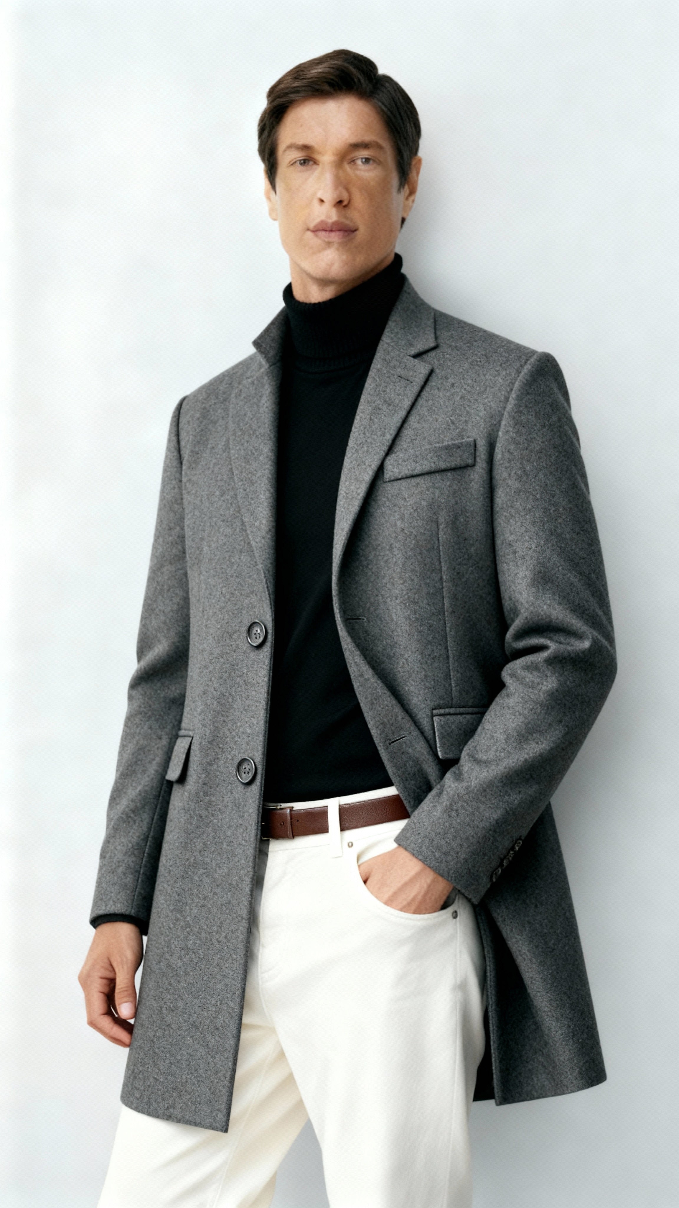 Manteau en laine mélangée pour homme - élégant manteau long à revers cranté et fermeture à boutons pour les tenues habillées et les tenues décontractées.