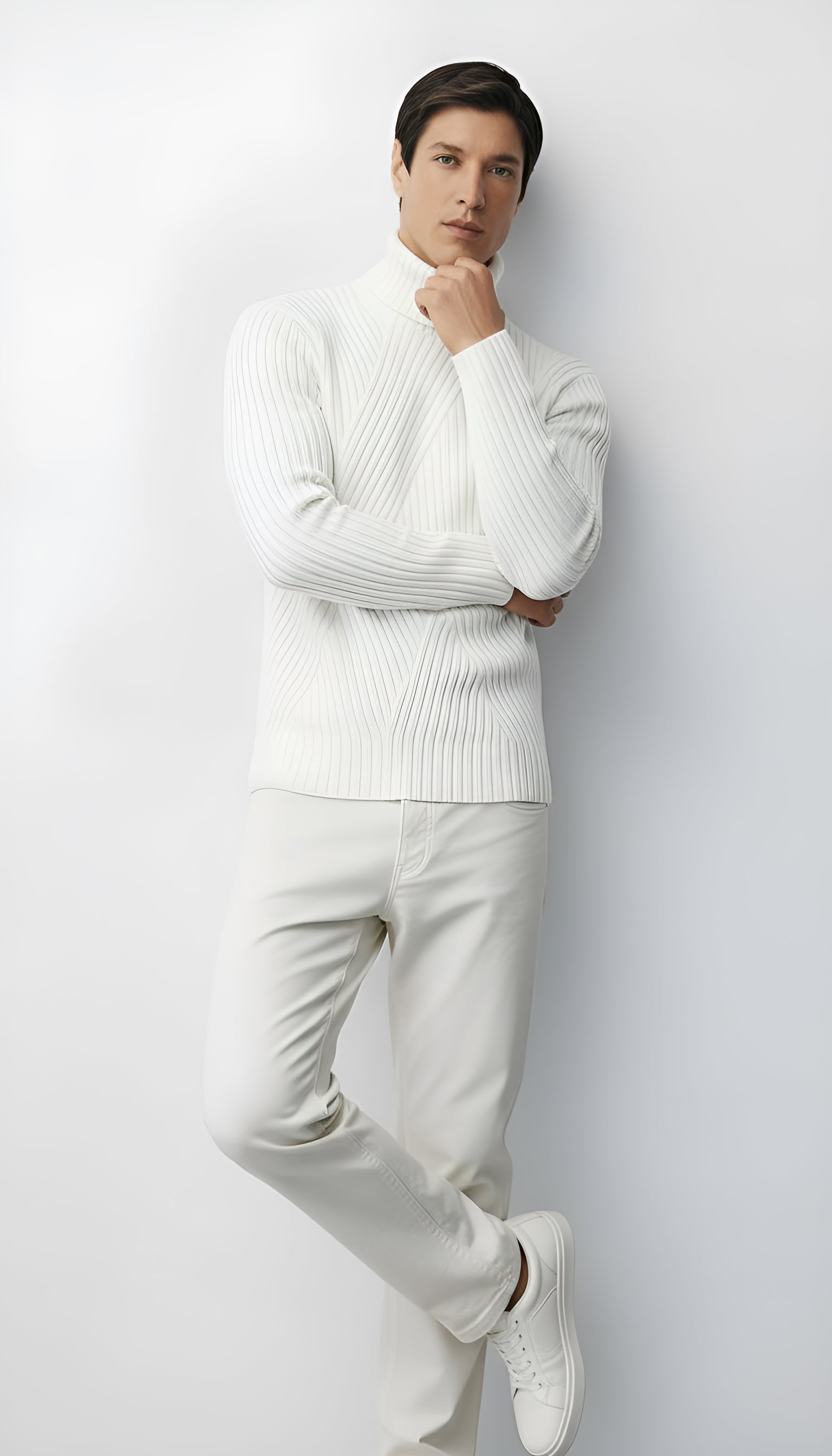 Pull à col roulé en maille côtelée pour hommes - Pull en laine pour les tenues décontractées et d'hiver