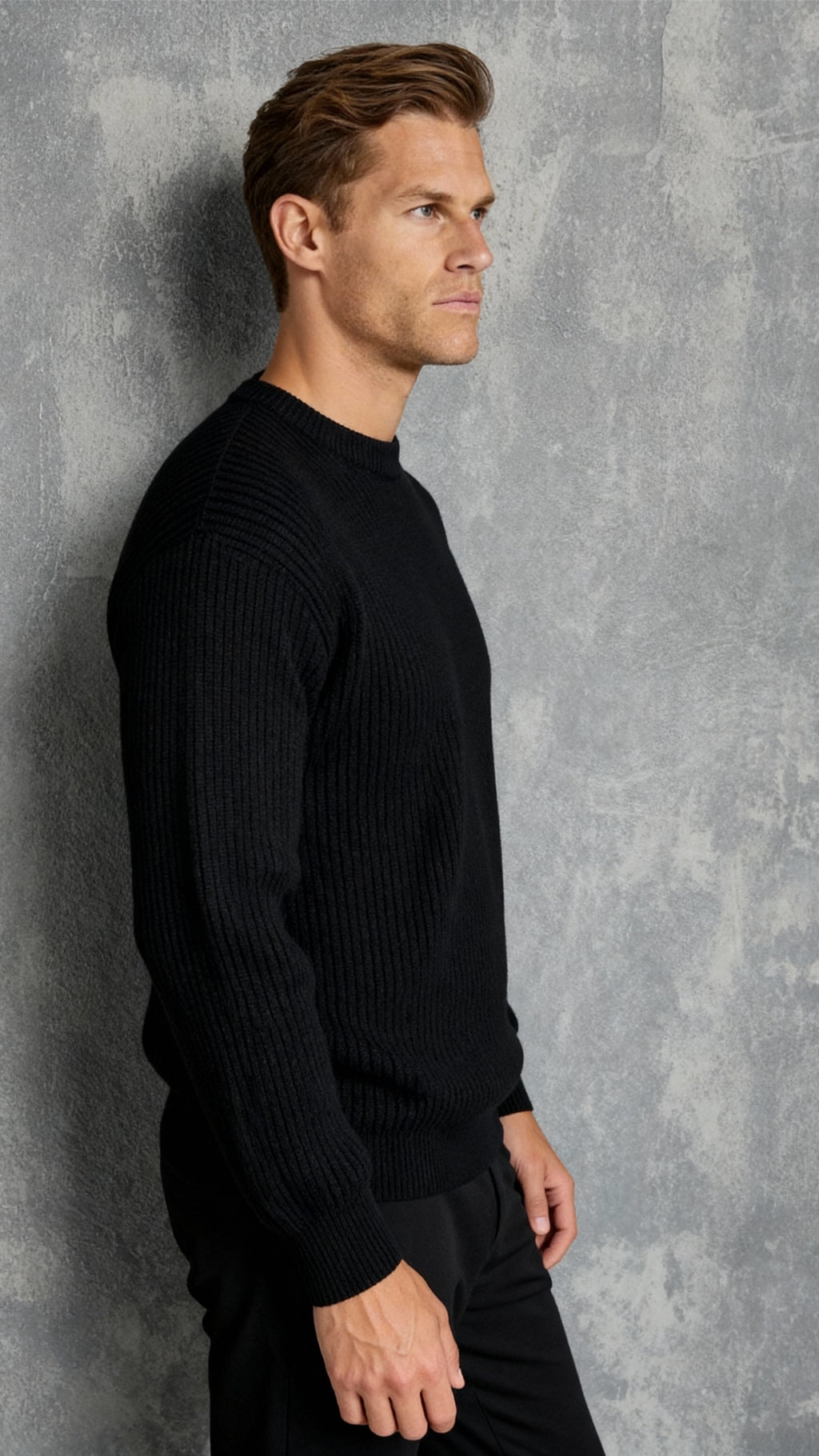 Zwarte geribde herentrui - Sweater met ronde hals en relaxte pasvorm