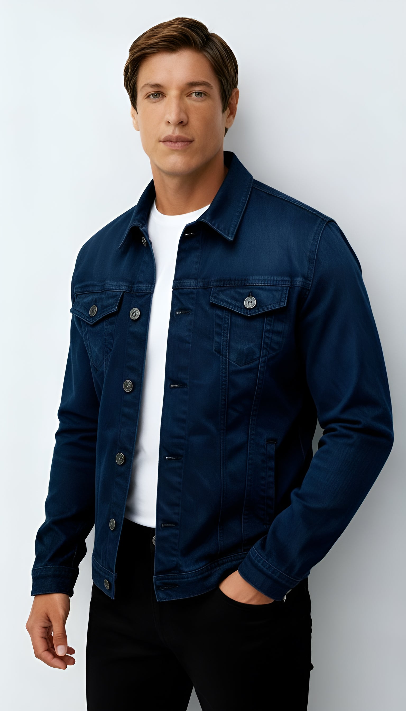 Veste de camionneur pour homme - Style denim classique à boutons avec poches sur la poitrine pour les tenues décontractées et élégantes