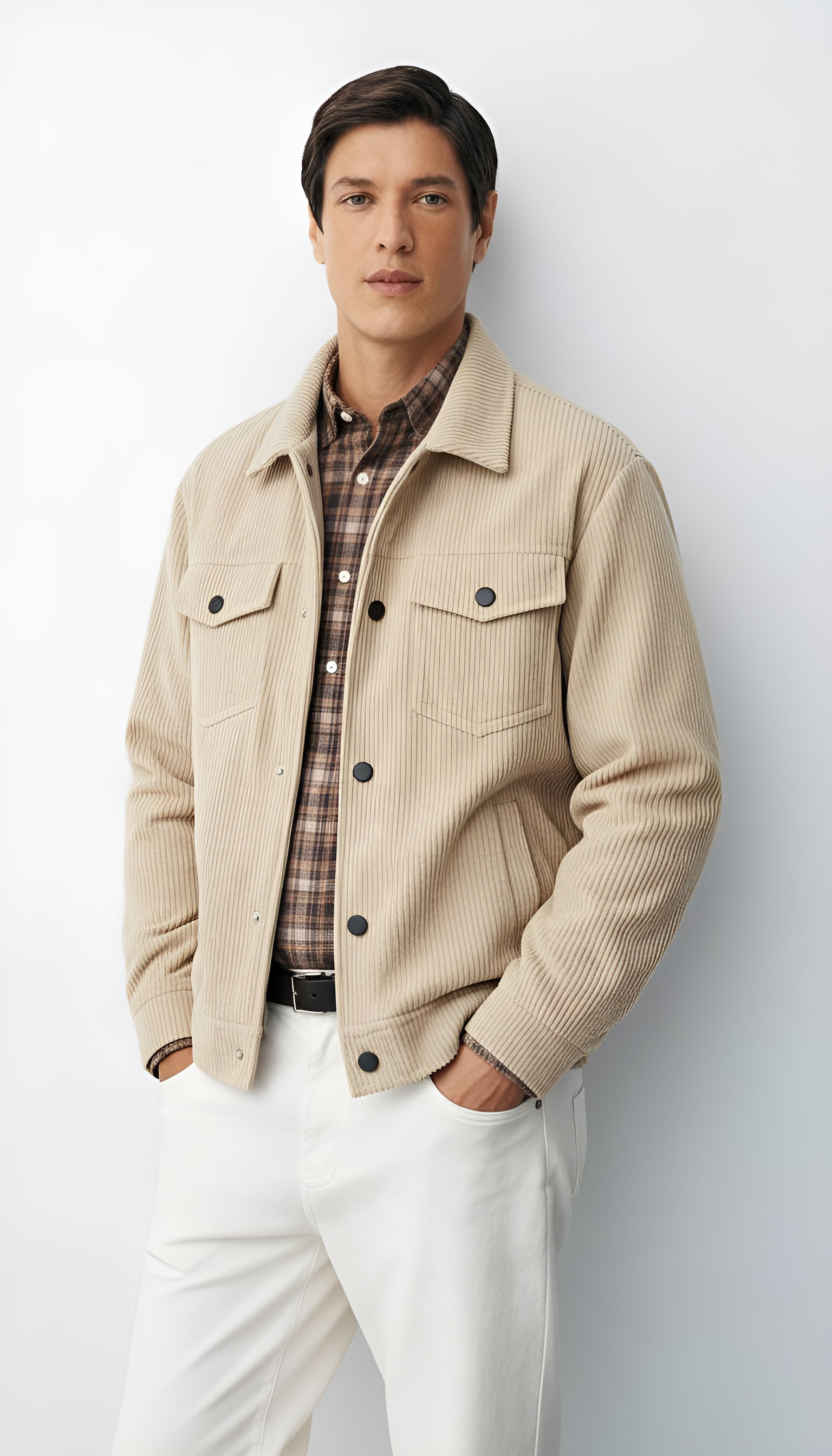 Veste boutonnée pour hommes avec col chemise et poches poitrine - Surchemise légère et décontractée