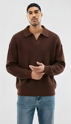 long sleeve knit polo shirt - Mens, loose fit