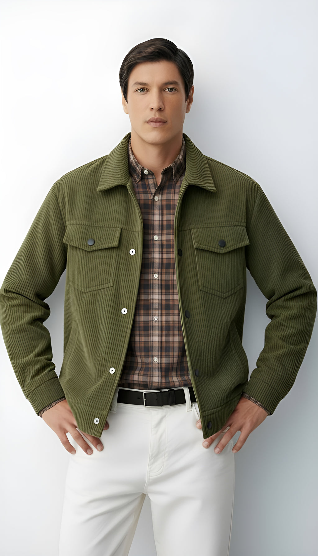 Veste boutonnée pour hommes avec col chemise et poches poitrine - Surchemise légère et décontractée