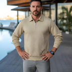 Polo à manches longues pour hommes - Quarter-Zip avec motif texturé et col structuré