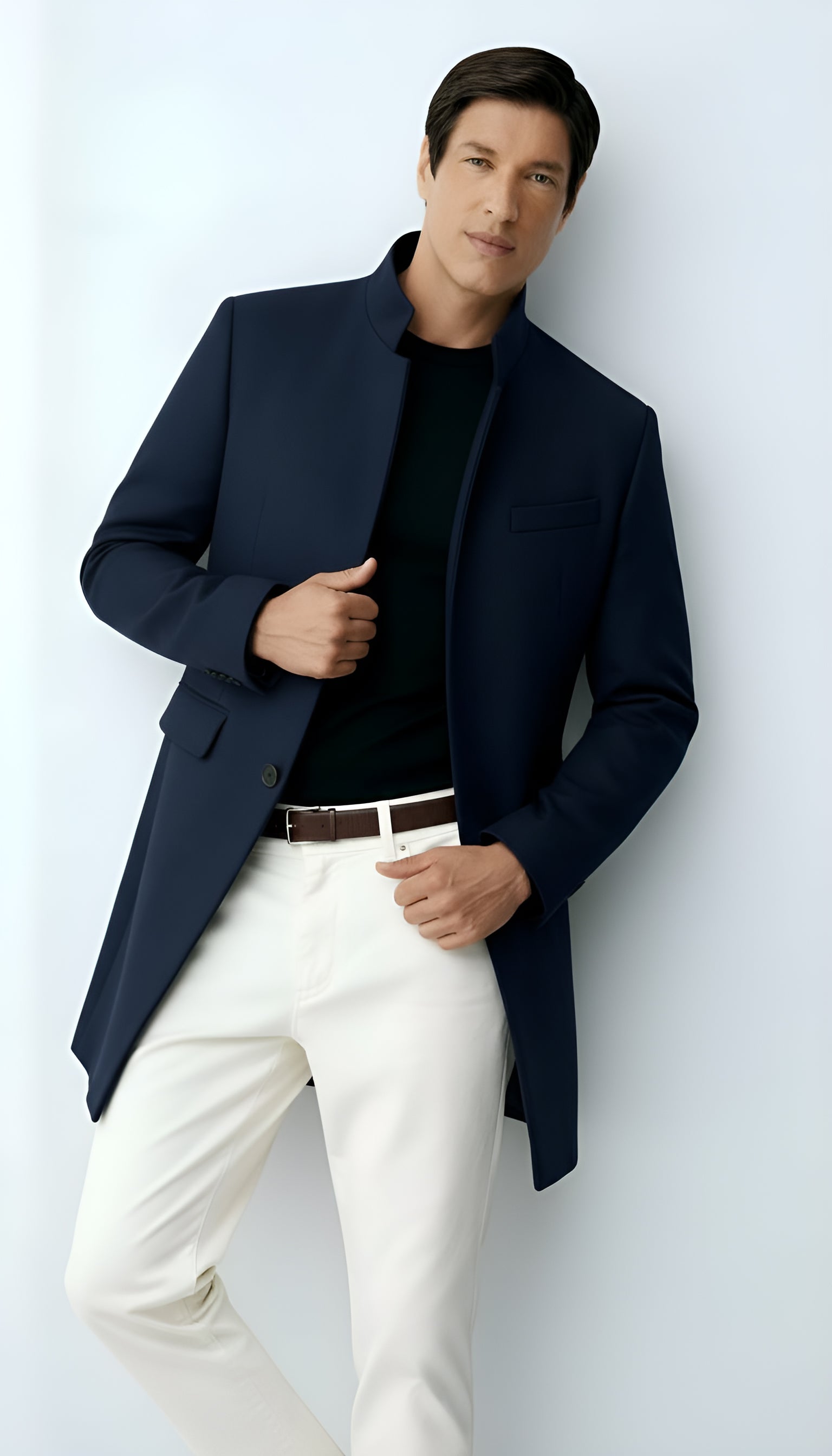 Manteau en laine mélangée pour homme - élégant manteau long à revers cranté et fermeture à boutons pour les tenues habillées et les tenues décontractées.