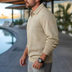 Polo à manches longues pour hommes - Quarter-Zip avec motif texturé et col structuré