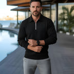 Polo à manches longues pour hommes - Quarter-Zip avec motif texturé et col structuré