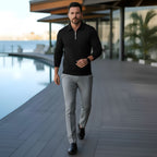 Polo à manches longues pour hommes - Quarter-Zip avec motif texturé et col structuré